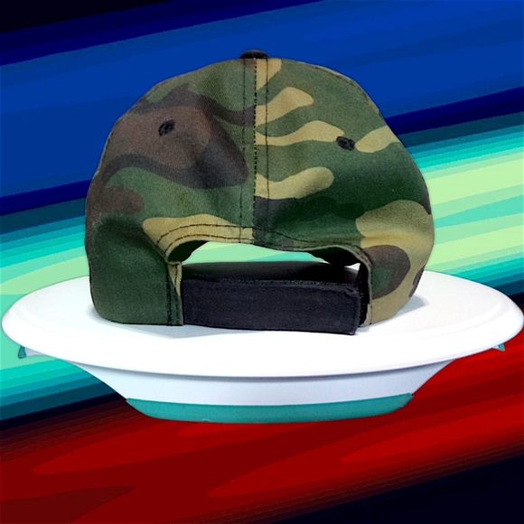 New Distressed Camouflage Denim Strap Back Dad Hat | Patriotic Patch | Unbranded - Picture 7 of 16